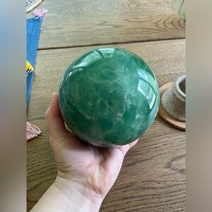 Fluorite green sphere over 15” circumference on stand